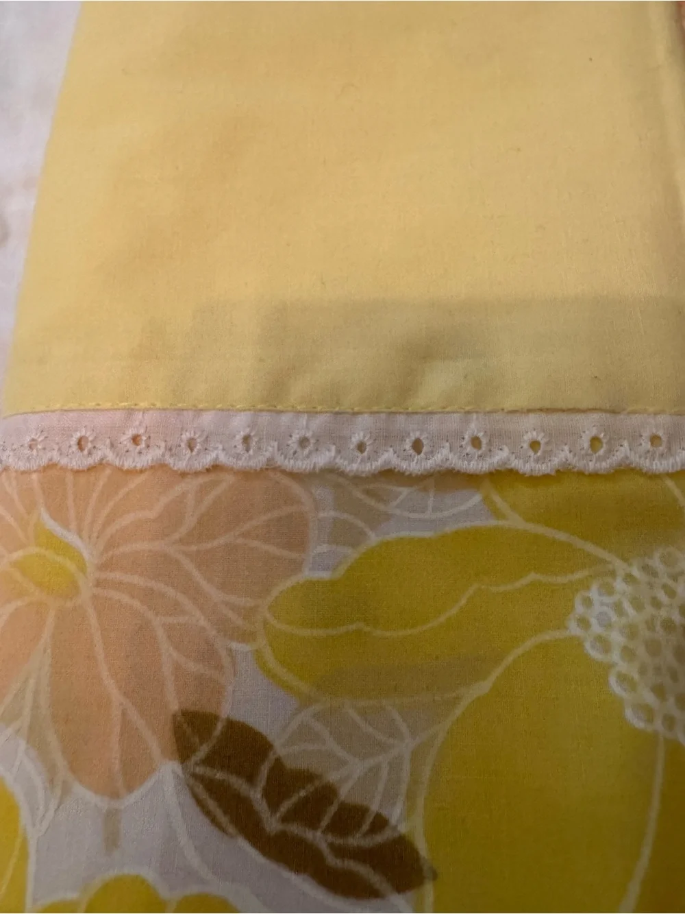 Vintage 1970s Yellow Springmade Floral Trim Pillowcases - Set of 2